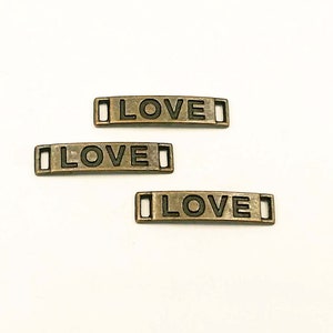 5 Antique Copper Love Charm Connectors 28mm x 6mm Jewelry Supplies Findings ACLOVECC28MM-5BD4-117