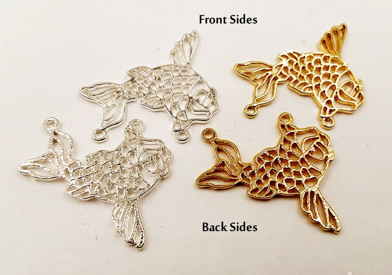 Origami Hollow Fish Pendant Gold Plated Silver Plated Jewelry Supplies Findings 30mm OHFPGS30MM-00BD2-50 image 4