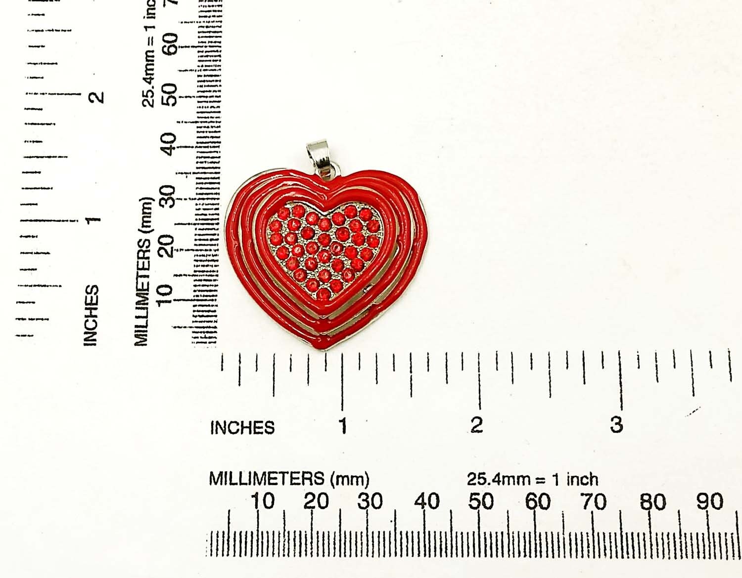 1 Three Tier Red Enamel Heart Pendant With Rhinestones 1 Three Tier Red Enamel Heart Pendant With Rhinestones