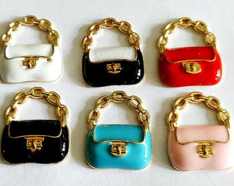 1 Set of 6 Assorted or Single Color Enamel Purse Handbag Charms Jewelry Supplies AEPHC16MM-1WD1