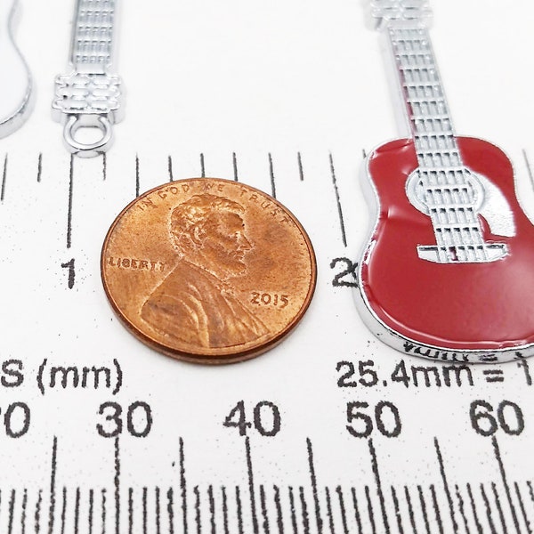 1 Acoustic Enamel Silver Steel Guitar Pendant Jewelry Findings 50MM AESSGP50MM-1WD4