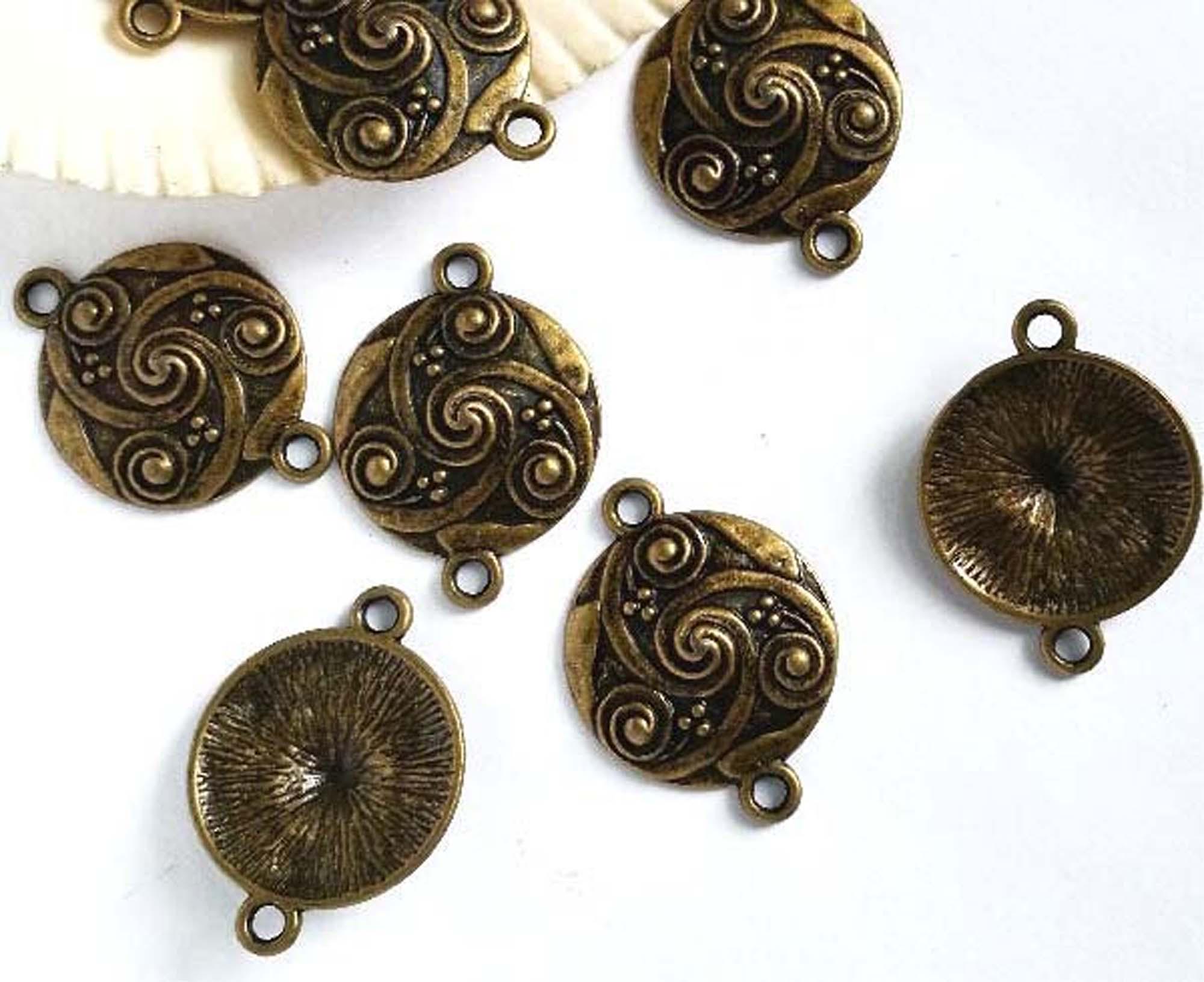 6 Antique Bronze Round Connectors Jewelry Findings ABRC28MM-6WD3R
