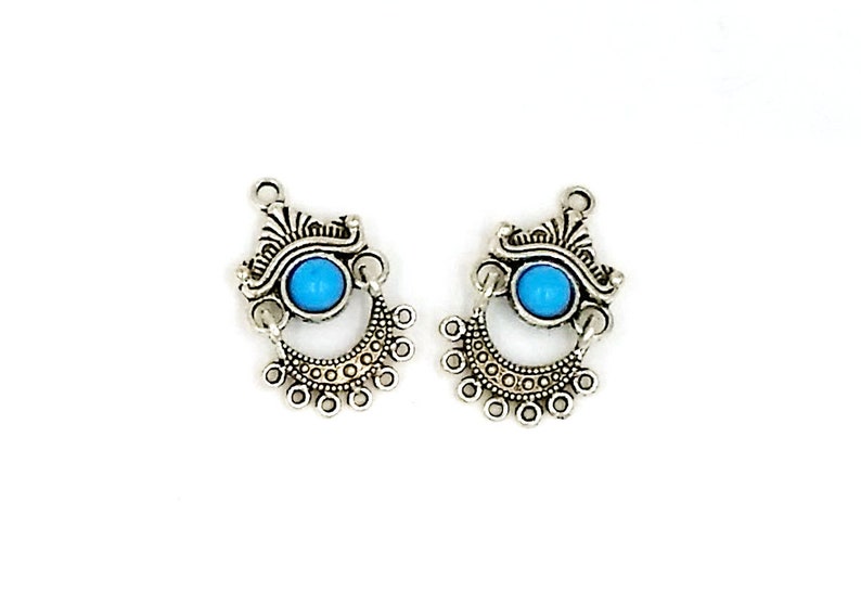 5 Antique Silver Chandelier Connectors with Resin Sky Blue Bead 28mm x 18mm Jewelry Findings ASCCRSBB28MM-5TB