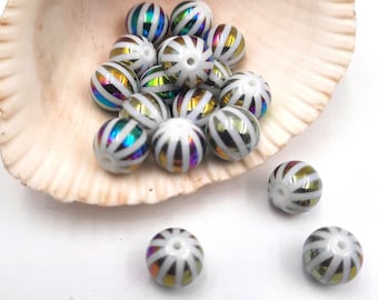 20 Round Multicolor Stripe Electroplated Glass Beads 10mm Jewelry Supplies RMSE0GB10MM-20BOF2