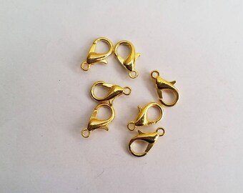 10 Gold Plated Lobster Clasp Connectors 12 mm x 6 mm Jewelry Findings GPLCC12MM-10D1