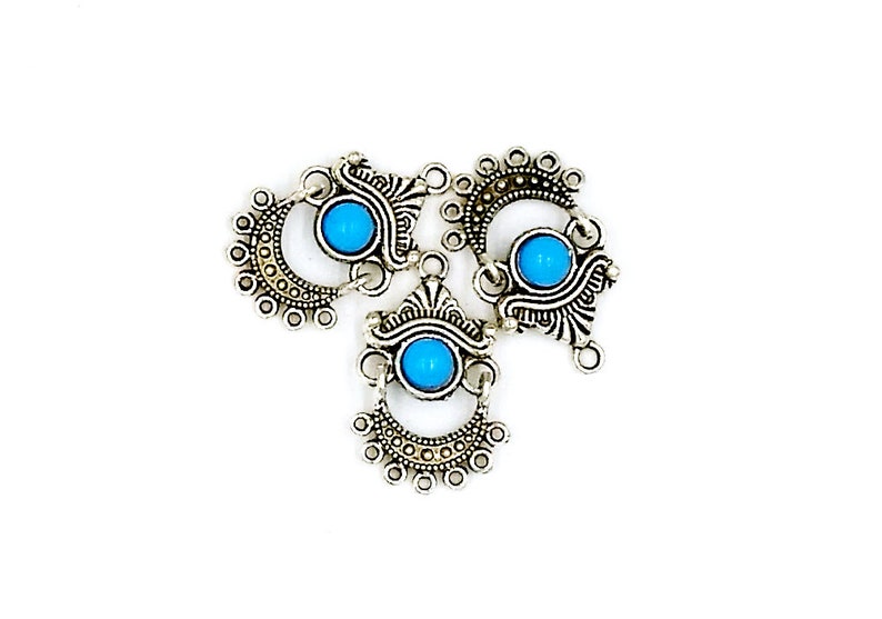 5 Antique Silver Chandelier Connectors with Resin Sky Blue Bead 28mm x 18mm Jewelry Findings ASCCRSBB28MM-5TB