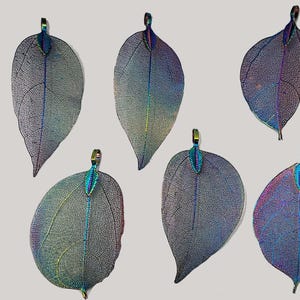 1 Multicolored Blue Gold Purple Green Electroplated Walnut Leaf Charm Pendants Jewelry Supply MBGPGEWLCP50MM-1ORNG-2