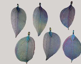 1 Multicolored Blue Gold Purple Green Electroplated Walnut Leaf Charm Pendants Jewelry Supply MBGPGEWLCP50MM-1ORNG-2