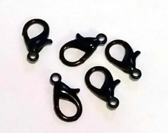 5 Black Lobster Clasp Connectors 15 mm x 9 mm Jewelry Findings BLCC15MM-5D3