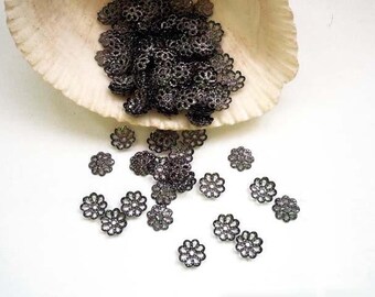 100 Gunmetal Flower Bead Caps Jewelry Findings GMFBC6MM-100TD2-14