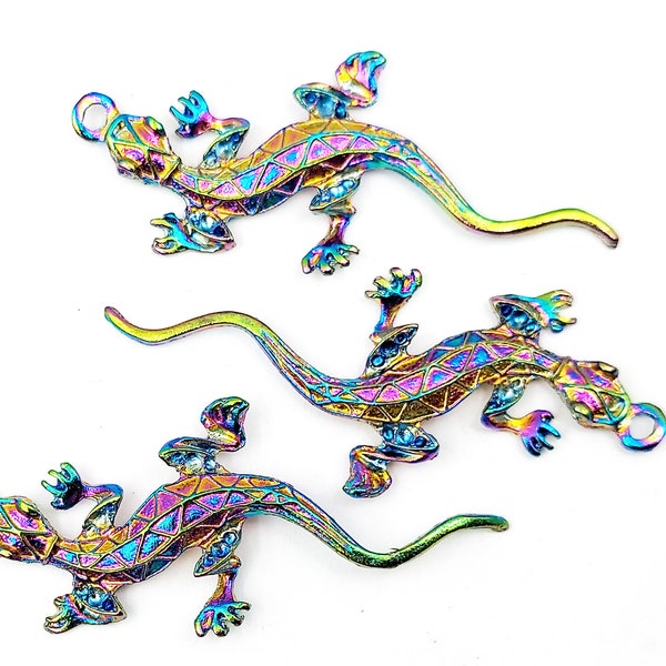2 Rainbow Salamander Gecko Lizard Pendants Jewelry Supplies ABSP70MM-1BD4-123