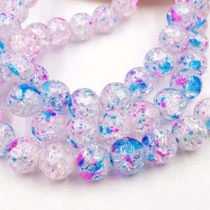 25 Pink Blue Clear Glass Crackle Beads 10mm Jewelry Supplies PBCGCB10MM-25BD7-231&ORG2