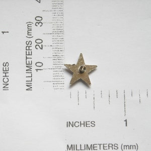 Puede incluir: Una estrella plateada de cinco puntas con un peque&ntilde;o agujero en el centro. La estrella tiene un di&aacute;metro de aproximadamente 2,5 cm.