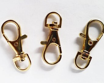 5 Gold Plated Lobster Clasp Swivel Key Ring 37mm x 16mm Jewelry Findings GPLCSKR37MM-5D1