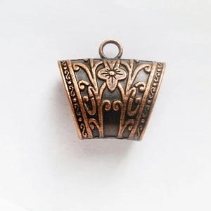 1 Antique Copper Scarf Bail with Flower Pattern Jewelry Supplies ACSBF39-1D5