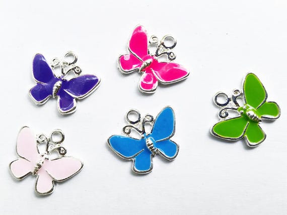 1 Enamel Silver Plated Assorted Color Butterfly Charm Jewelry | Etsy