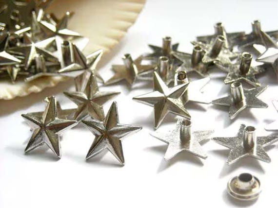 25 Star Rivet Studs Silver Tone Jewelry Supplies SRSST14MM-25WD2