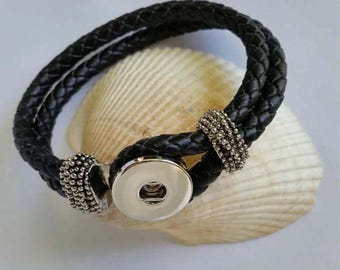 1 Black Leather Snap Bracelet for Snap Buttons BLSB-1TD-1