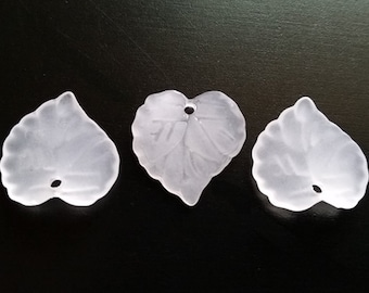 25 Acrylic White Transparent Frosted Leaf Charms Jewelry Supply Findings AWTFLC16MM-25BD2-39