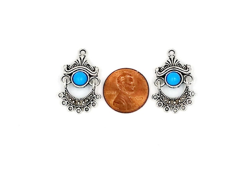 5 Antique Silver Chandelier Connectors with Resin Sky Blue Bead 28mm x 18mm Jewelry Findings ASCCRSBB28MM-5TB