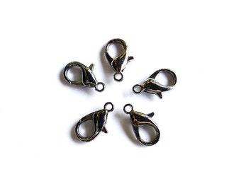 5 Gunmetal Lobster Clasp Connectors 16 mm x 8 mm Jewelry Finding GMLCC16MM-5D4