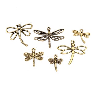 6 Assorted Antique Bronze Dragonfly Charms Set Jewelry Findings AABDCS6PC-OF5