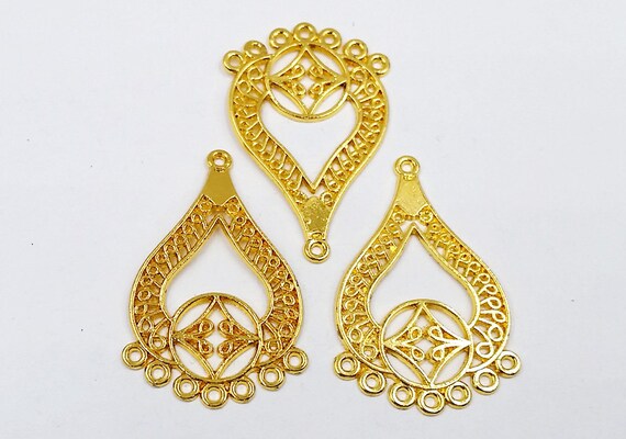 Gold Color Plated Filigree Chandelier Connector Pendant Jewelry Supplies and Findings 42mm x 28mm GPFCC42MM-1/PR-BD4-105