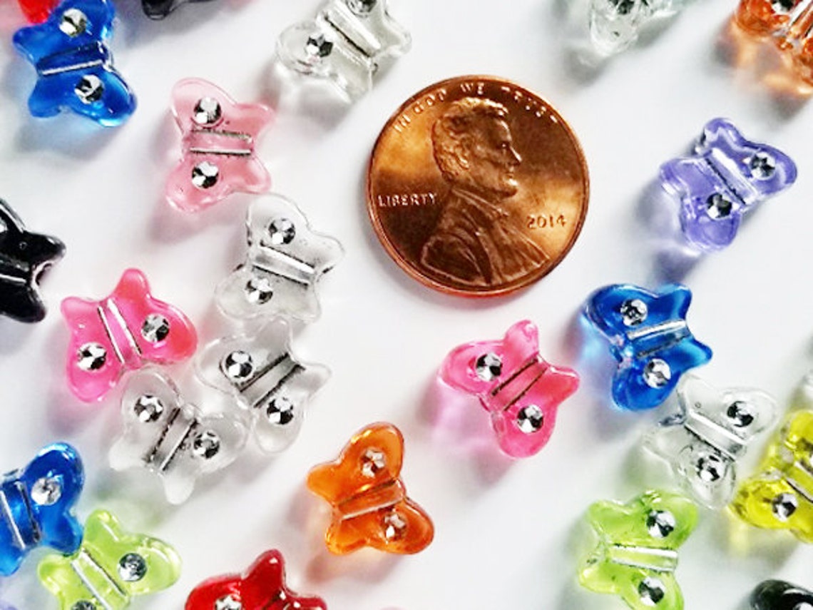 50 Acrylic Butterfly Assorted Colors Spacer Beads 11mm X 9mm Etsy