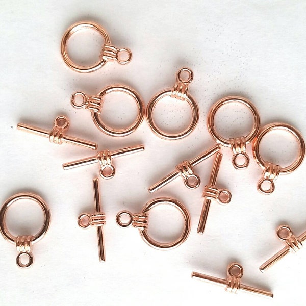 5 Rose Gold Plated Round Toggle Clasps Jewelry Supplies RGPRTC17MM-5FC
