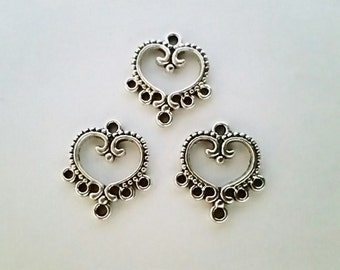 6 Antique Silver Heart Connectors Jewelry Findings ASHC19MM-6D2