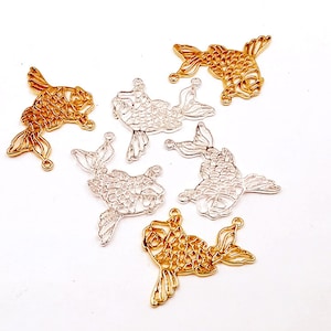 Origami Hollow Fish Pendant Gold Plated Silver Plated Jewelry Supplies Findings 30mm OHFPGS30MM-00BD2-50 image 1