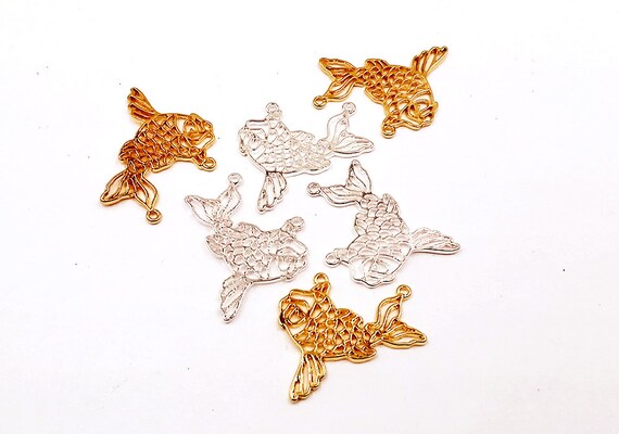 Origami Hollow Fish Pendant Gold Plated Silver Plated Jewelry Supplies Findings 30mm OHFPGS30MM-00BD2-50