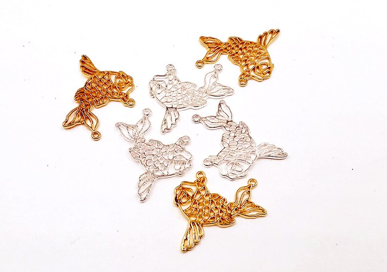 Origami Hollow Fish Pendant Gold Plated Silver Plated Jewelry Supplies Findings 30mm OHFPGS30MM-00BD2-50 image 1