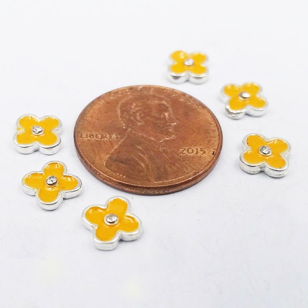 6 Yellow Enamel Flowers Charms for Floating Locket or Embellishments 6MM Jewelry Supplies YEFFMCFLE-6BD8-201