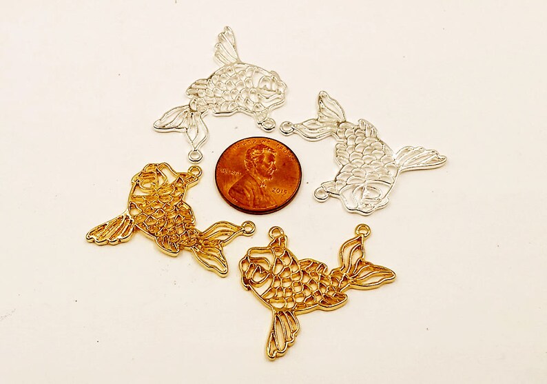Origami Hollow Fish Pendant Gold Plated Silver Plated Jewelry Supplies Findings 30mm OHFPGS30MM-00BD2-50 image 7