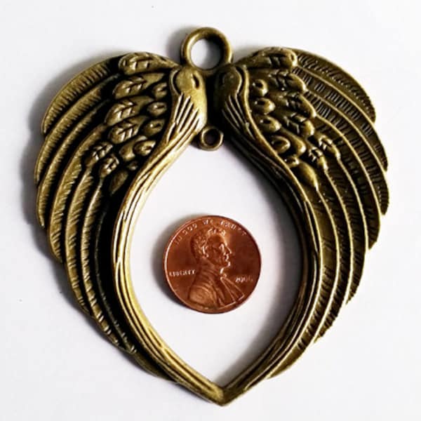 1 Antique Bronze Tone Angel Wings Connector Pendant Jewelry Supplies ABTPAWC-1WD3