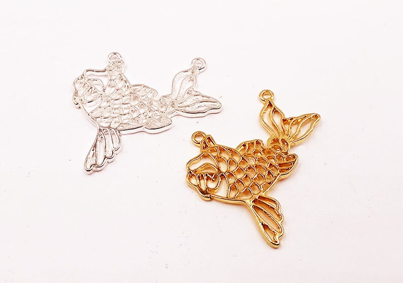 Origami Hollow Fish Pendant Gold Plated Silver Plated Jewelry Supplies Findings 30mm OHFPGS30MM-00BD2-50 image 5