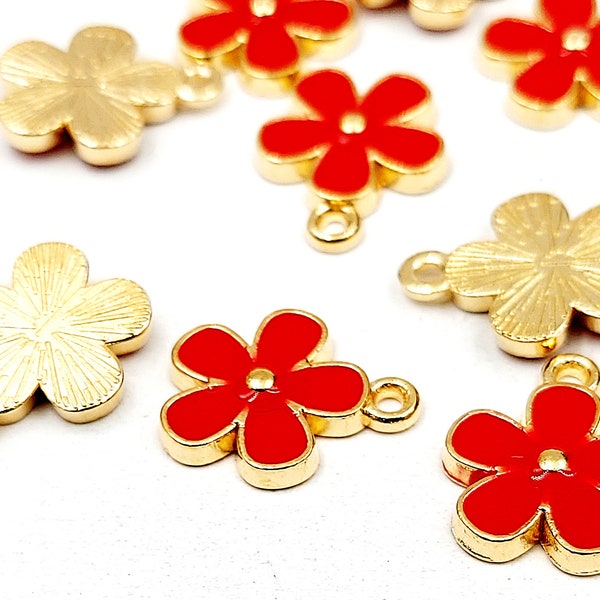 10 Red Enamel Flower Charms Jewelry Supplies REFC20MM-10WD1