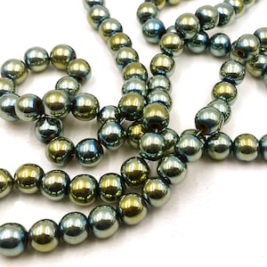 30 ヘマタイト ブルー グリーン メッキ 虹色ビーズ 8 mm ジュエリー用品 HBGPIB8MM-30BD2-63