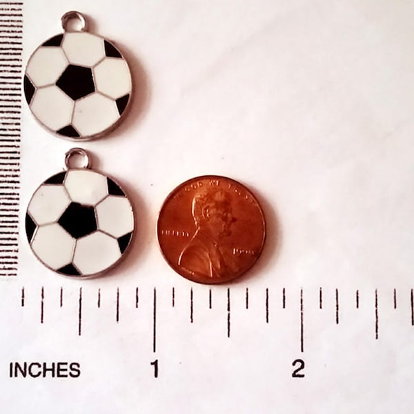 4 Enamel Silver Tone Soccer Ball Charms Jewelry Supplies ESTSBC24MM-4WD1
