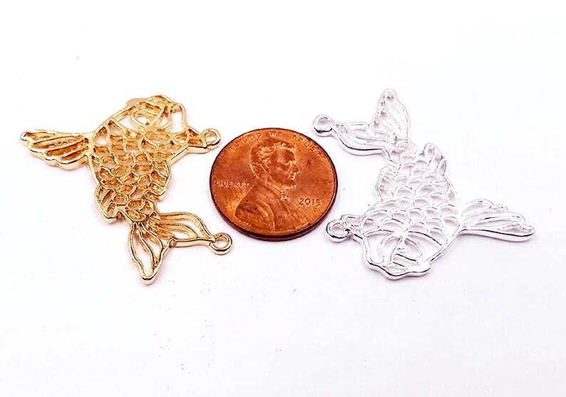 Origami Hollow Fish Pendant Gold Plated Silver Plated Jewelry Supplies Findings 30mm OHFPGS30MM-00BD2-50 image 6
