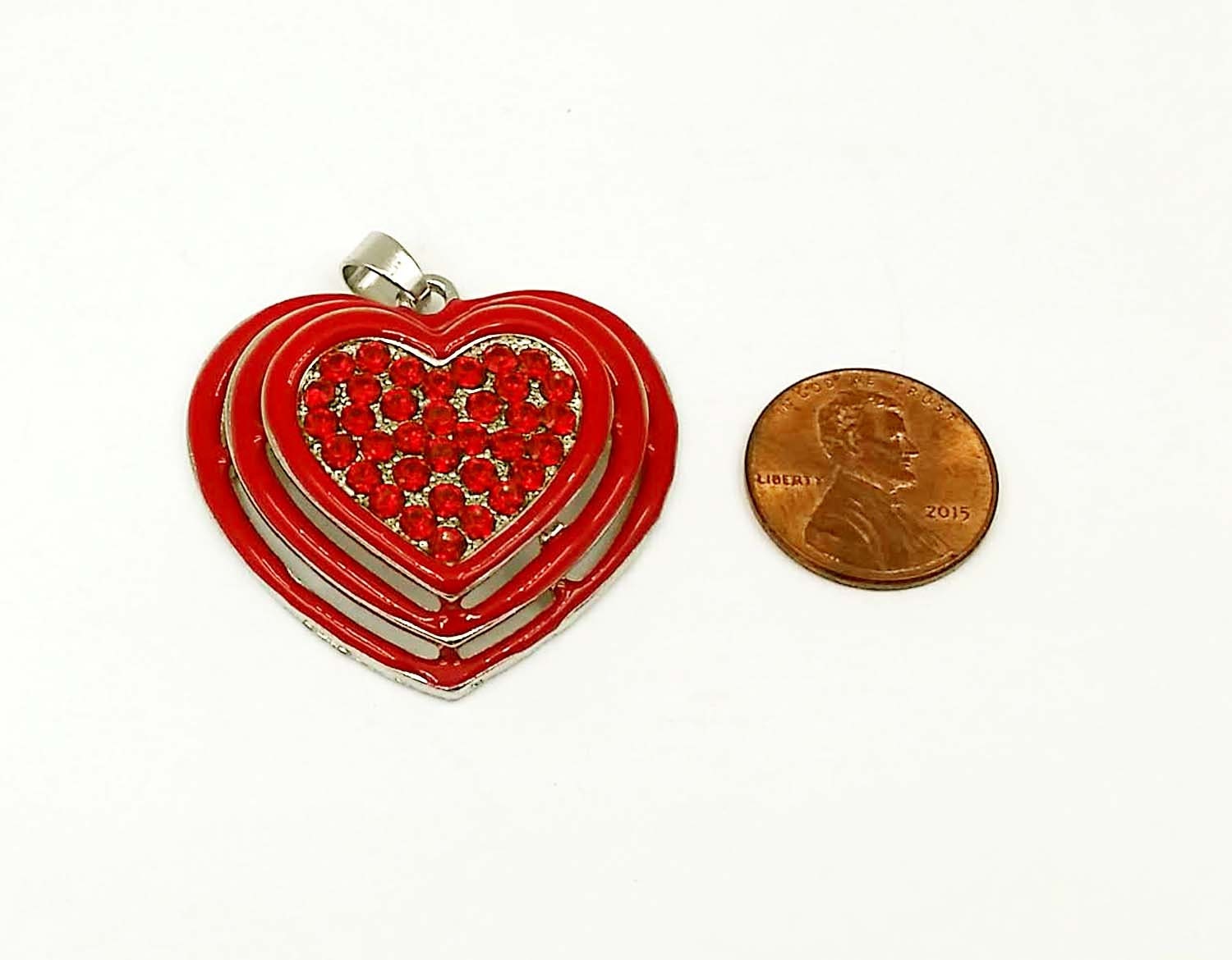 1 Three Tier Red Enamel Heart Pendant With Rhinestones 1 Three Tier Red Enamel Heart Pendant With Rhinestones