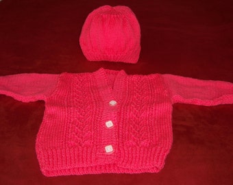 Hand Knitted Girls Cardigan and Hat, Handmade girls set, Hand knitted set, Hand knit, Gift for girls, Winter set,