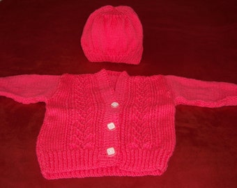 Hand Knitted Girls Cardigan and Hat, Handmade girls set, Hand knitted set, Hand knit, Gift for girls, Winter set,