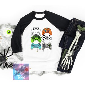 Boys Halloween Shirt | Halloween Video Game Controllers Baseball Tee | Kids Halloween Raglan Shirt | Toddler Boys Halloween Baseball Tee