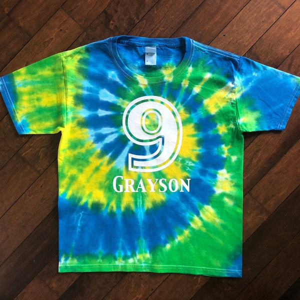 Tie Dye Shirt | 9th Birthday Shirt | Boy Tie Dye Shirt | Girl Tie Dye Shirt | Boys Birthday | Girls Birthday | Personalized Kids Birthday