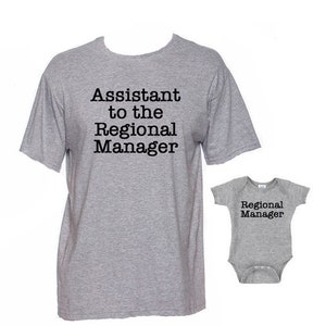 Assistant to the Regional Manager Shirt and Regional Manager Bodysuit New Dad Gift Father's Day Daddy and Baby Matching Shirt Set image 1