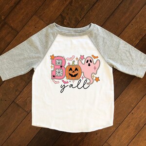 Toddler Girls Halloween Shirt | Boo Y'all Halloween Baseball Tee | Kids Halloween Raglan Shirt | Cute Girls Halloween T-Shirt