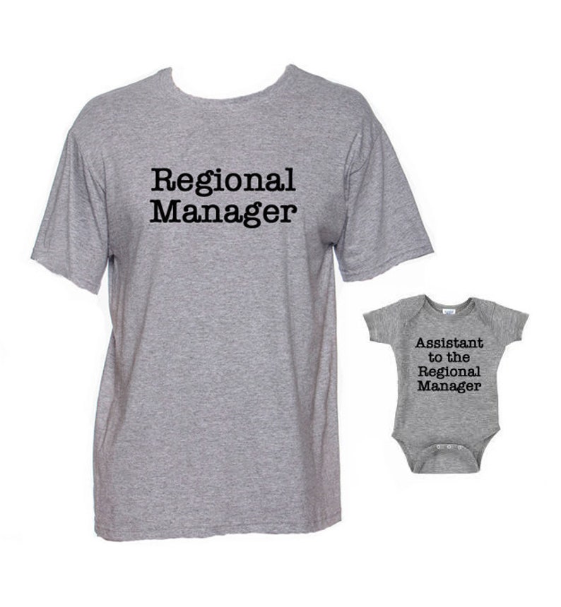 Assistant to the Regional Manager Shirt and Regional Manager Bodysuit New Dad Gift Father's Day Daddy and Baby Matching Shirt Set image 2