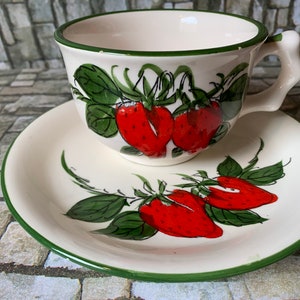 Vintage Hand-Painted Strawberry cup and Saucer